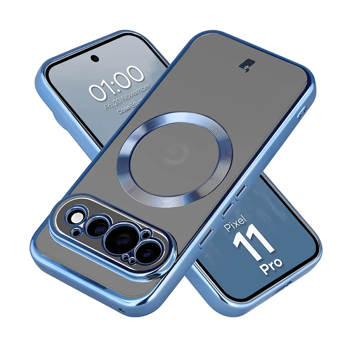 Handyhülle mit Magnetring für Google Pixel 11 Pro, Bizon Case EduardO, Transparent-Blau