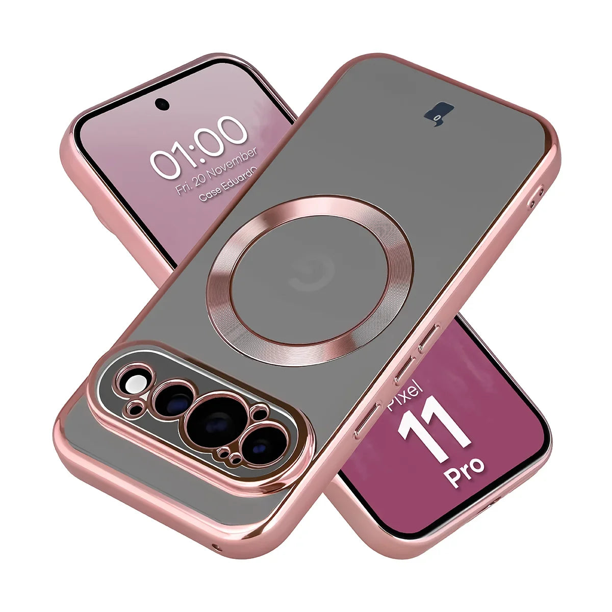 Handyhülle mit Magnetring für Google Pixel 11 Pro, Bizon Case EduardO, Transparent-Rosa