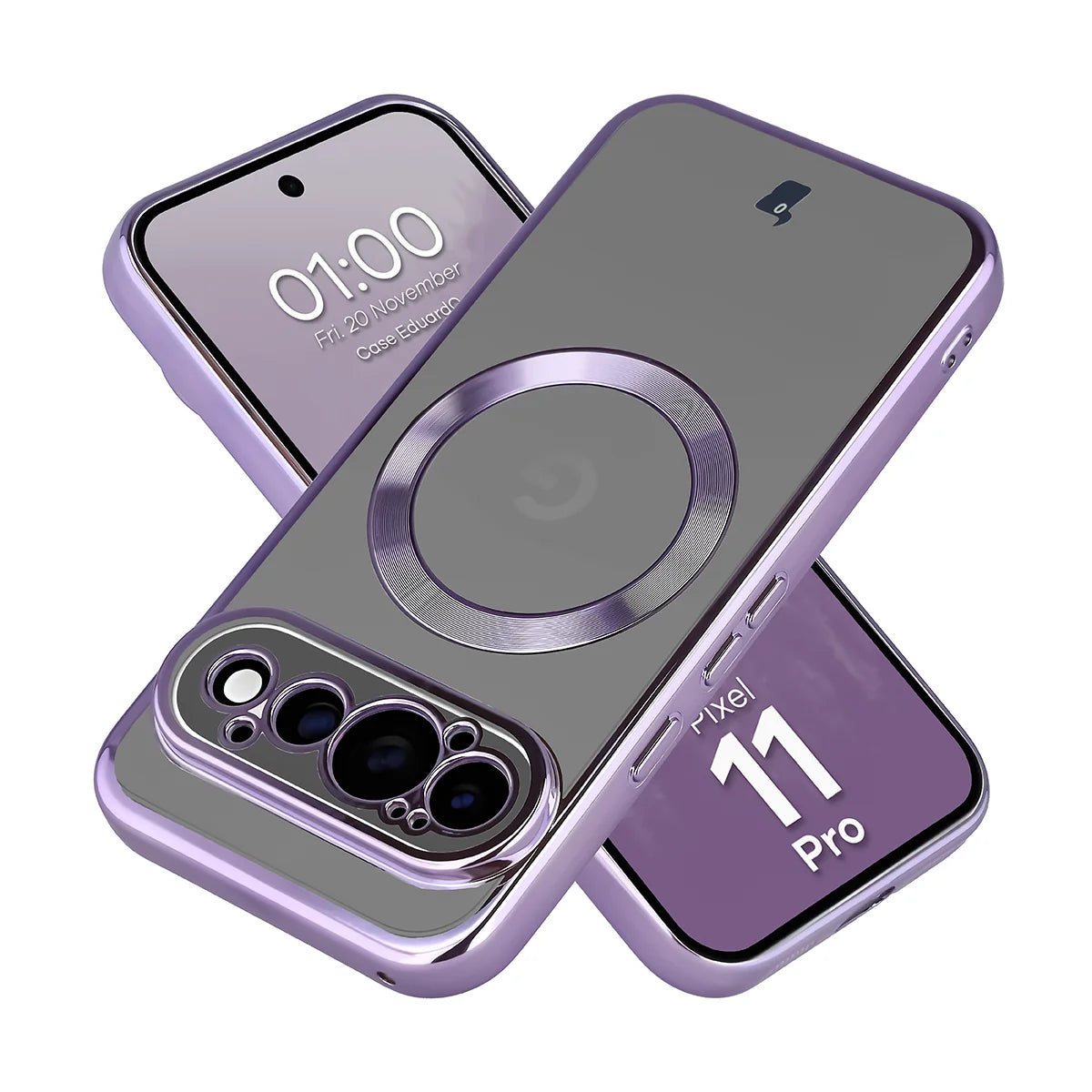 Handyhülle mit Magnetring für Google Pixel 11 Pro, Bizon Case EduardO, Transparent-Violet