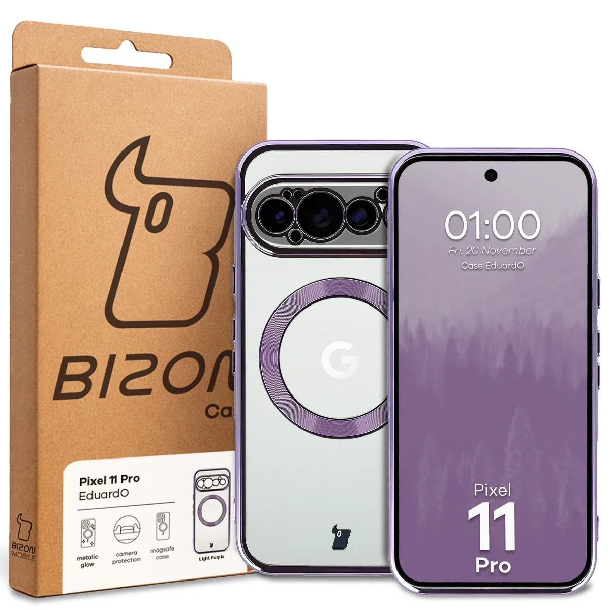 Handyhülle mit Magnetring für Google Pixel 11 Pro, Bizon Case EduardO, Transparent-Violet