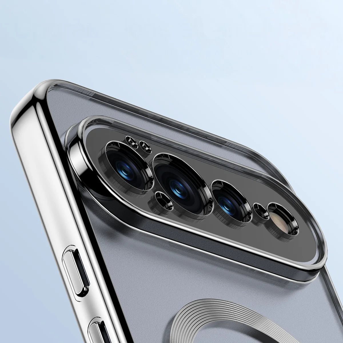 Handyhülle mit Magnetring für Google Pixel 11 Pro, Bizon Case EduardO, Transparent-Silbern