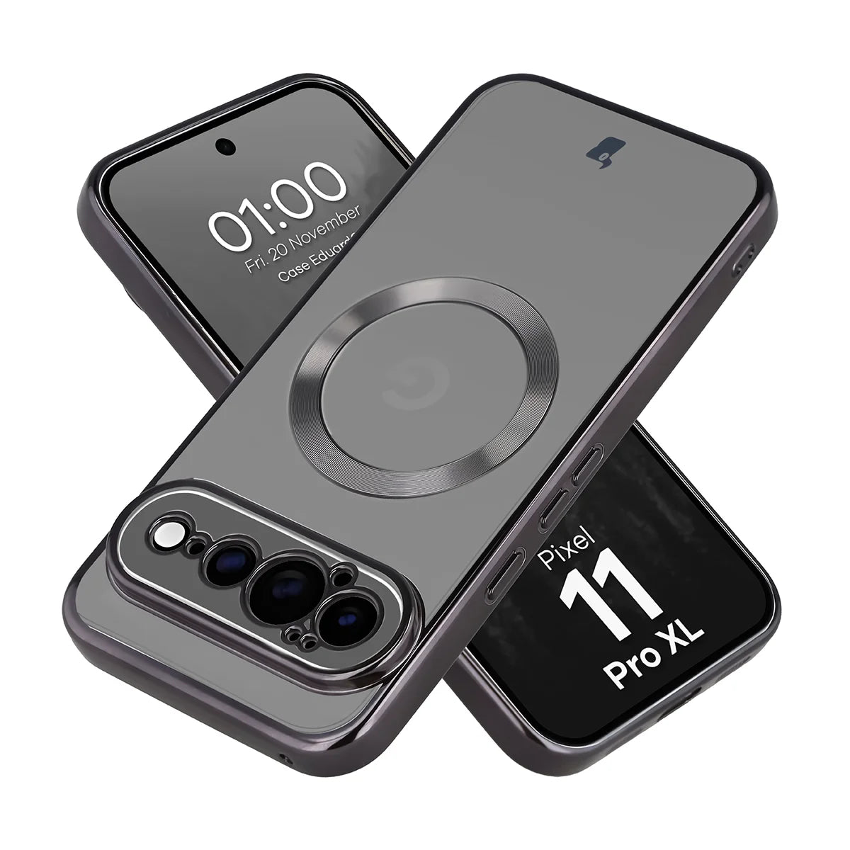 Handyhülle mit Magnetring für Google Pixel 11 Pro XL, Bizon Case EduardO, Transparent-Schwarz