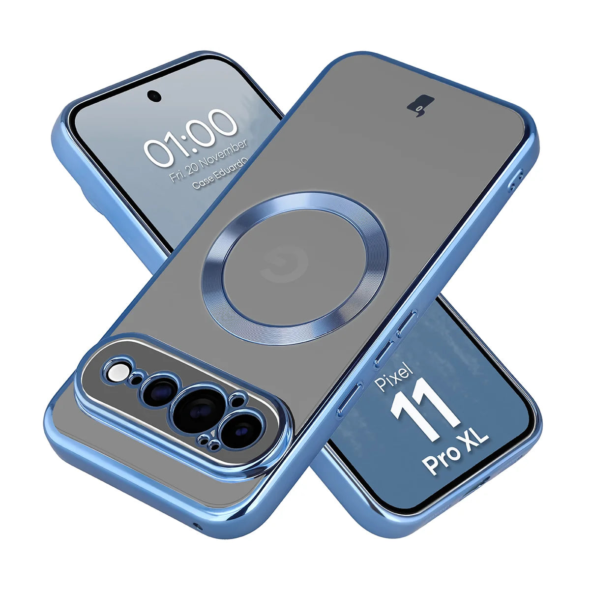 Handyhülle mit Magnetring für Google Pixel 11 Pro XL, Bizon Case EduardO, Transparent-Blau