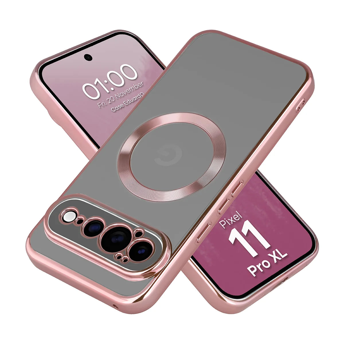 Handyhülle mit Magnetring für Google Pixel 11 Pro XL, Bizon Case EduardO, Transparent-Rosa