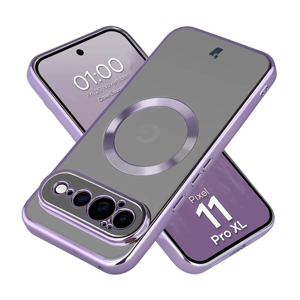 Handyhülle mit Magnetring für Google Pixel 11 Pro XL, Bizon Case EduardO, Transparent-Violet