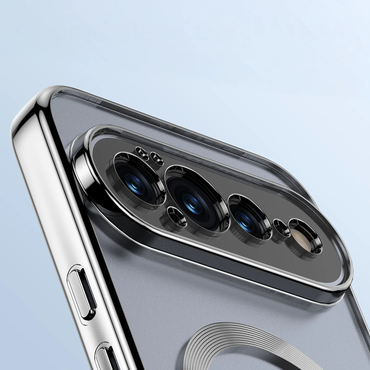 Handyhülle mit Magnetring für Google Pixel 11 Pro XL, Bizon Case EduardO, Transparent-Silbern
