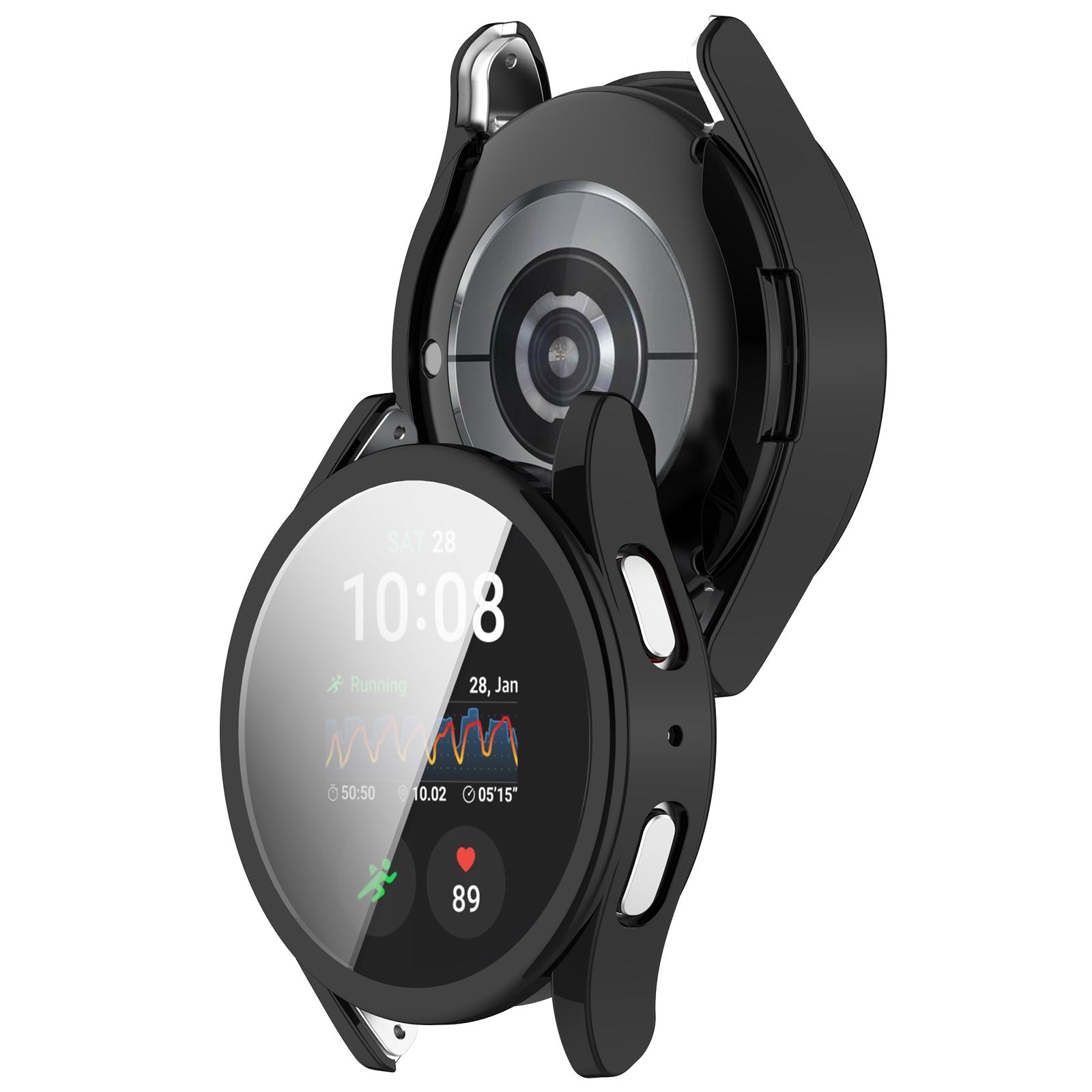 Schutzhülle für Galaxy Watch 7 44 mm, Bizon Case Watch Felipe, Schwarz