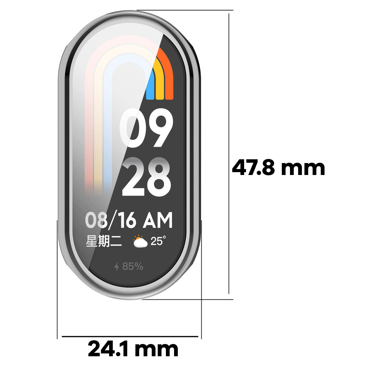 Schutzhülle für Xiaomi Smart Band 10, Bizon Case Watch Felipe, Silber