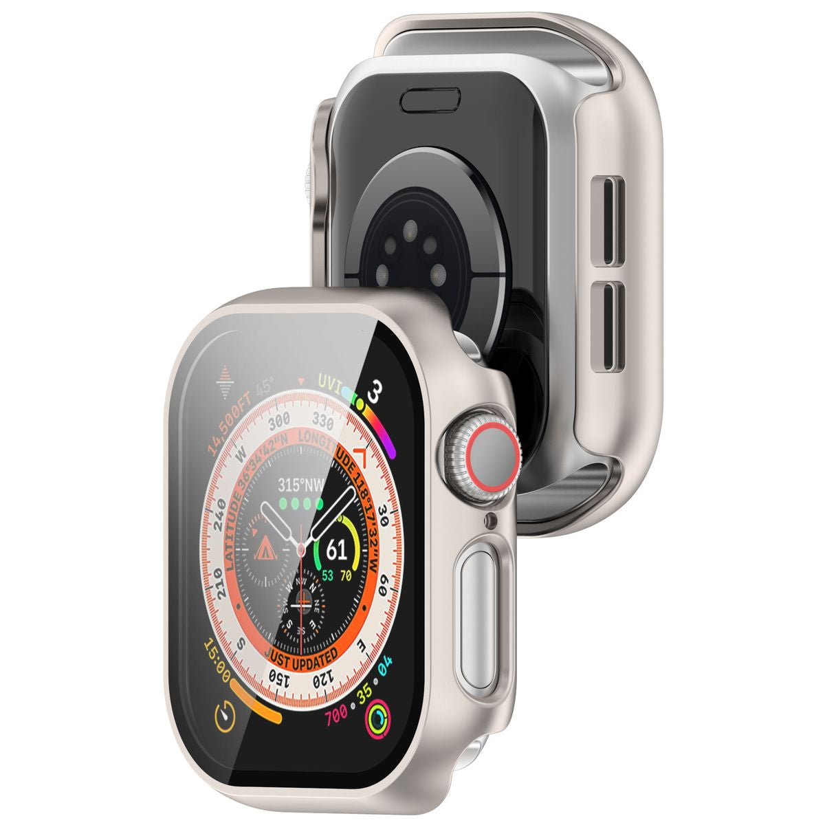 Schutzhülle mit Glas für Apple Watch 11 / 10 42mm, Bizon Case+Glass Watch, Champagner