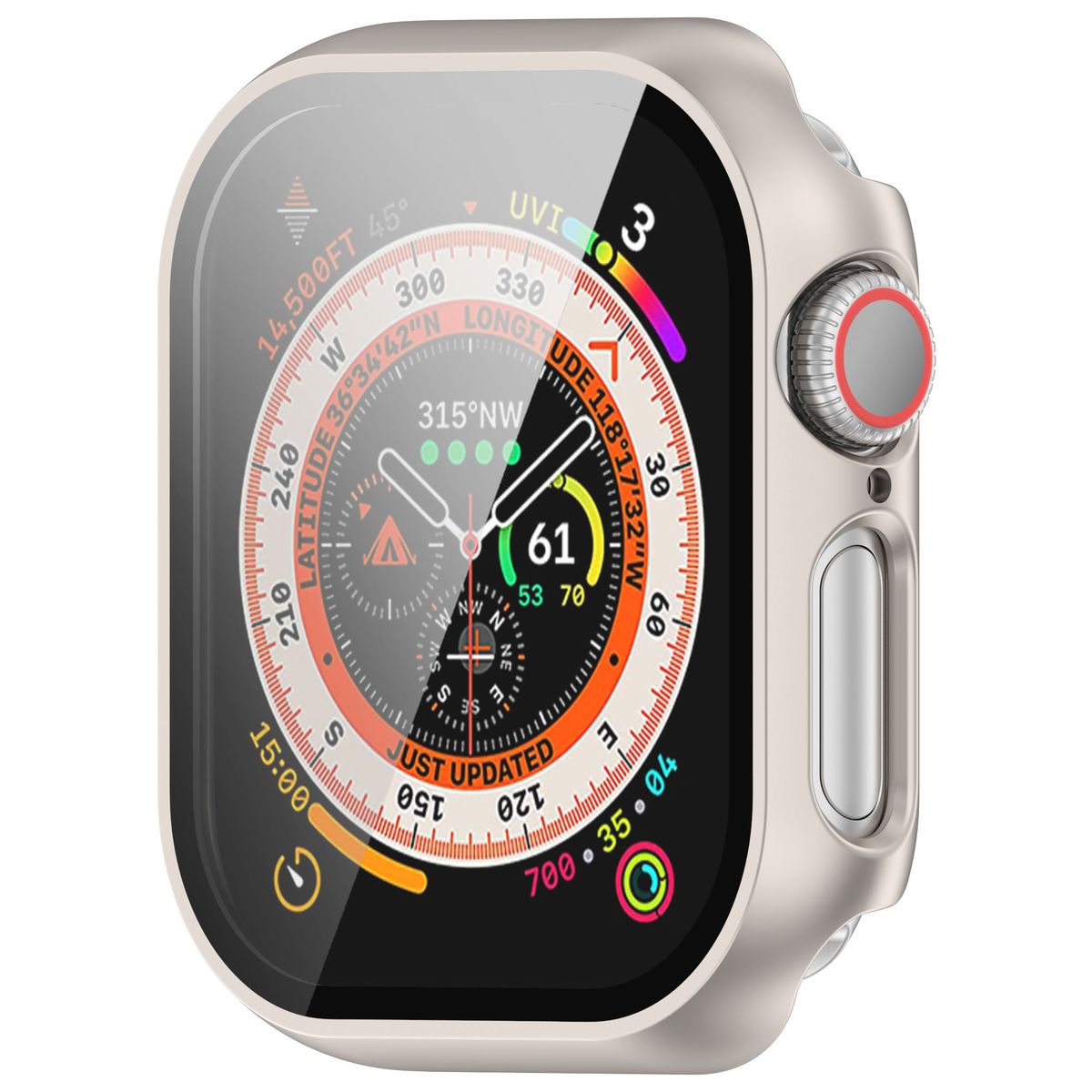 Schutzhülle mit Glas für Apple Watch 11 / 10 42mm, Bizon Case+Glass Watch, Champagner
