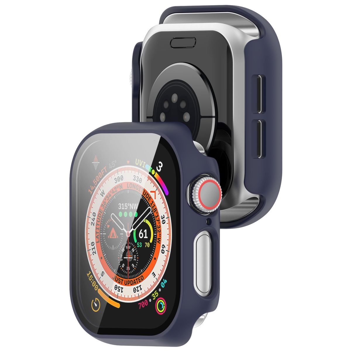 Schutzhülle mit Glas für Apple Watch 11 / 10 42mm, Bizon Case+Glass Watch, Dunkelblau