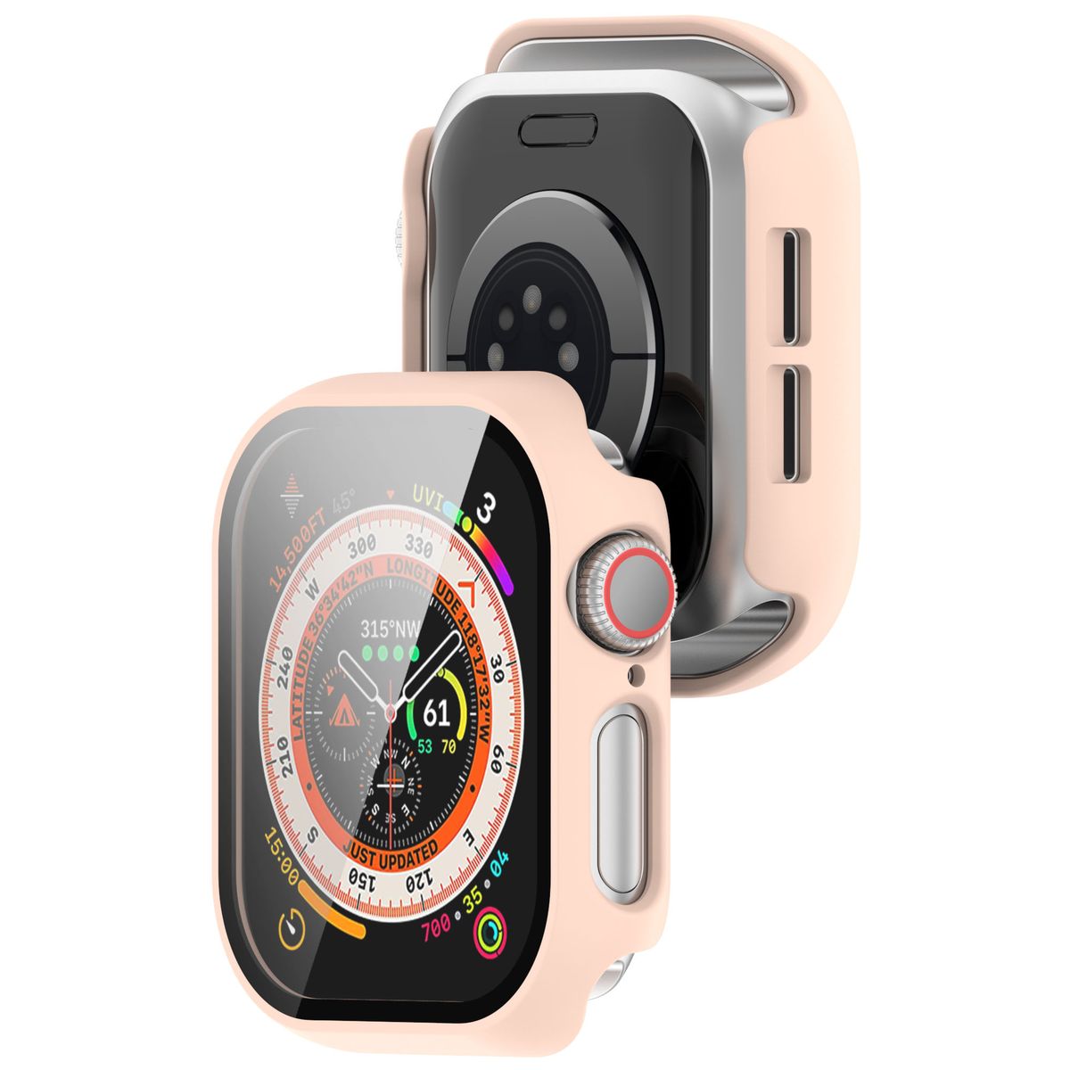 Schutzhülle mit Glas für Apple Watch 11 / 10 42mm, Bizon Case+Glass Watch, Rosa