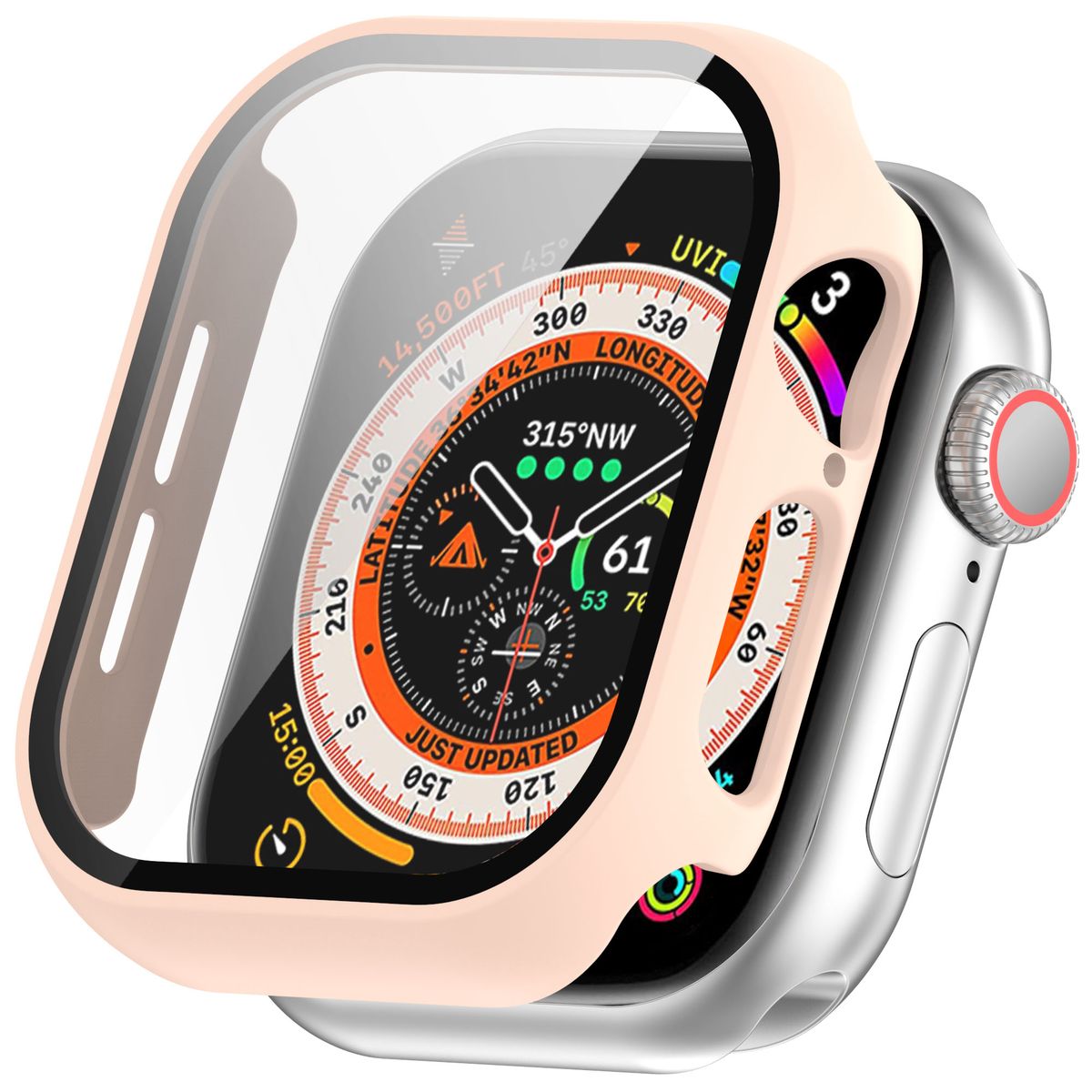 Schutzhülle mit Glas für Apple Watch 11 / 10 42mm, Bizon Case+Glass Watch, Rosa