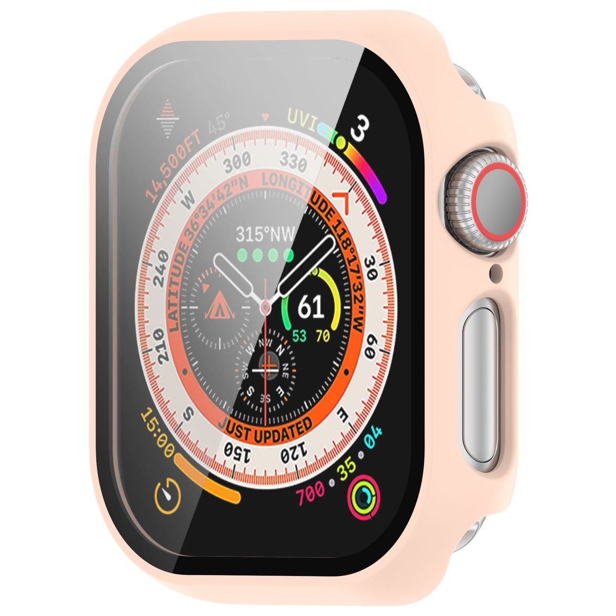 Schutzhülle mit Glas für Apple Watch 11 / 10 42mm, Bizon Case+Glass Watch, Rosa