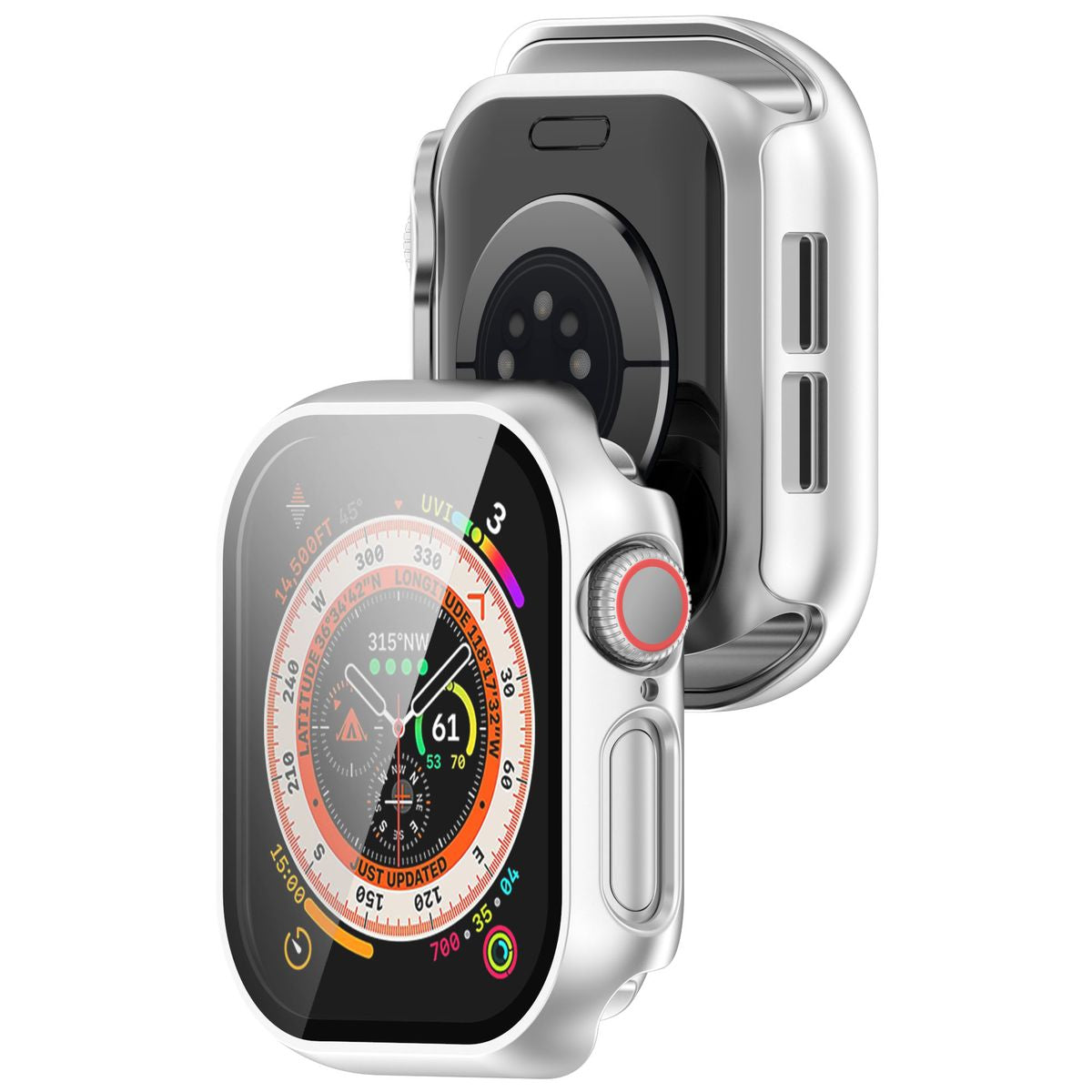 Schutzhülle mit Glas für Apple Watch 11 / 10 42mm, Bizon Case+Glass Watch, Silbern