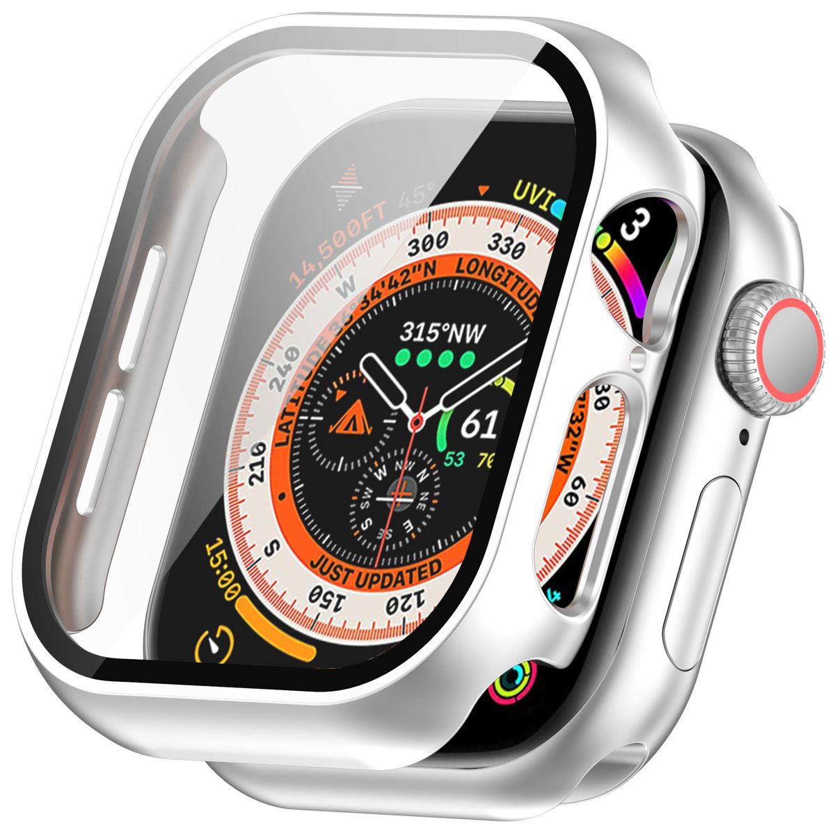 Schutzhülle mit Glas für Apple Watch 11 / 10 42mm, Bizon Case+Glass Watch, Silbern