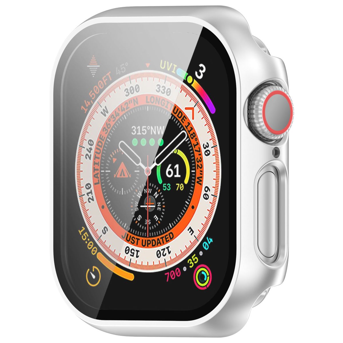 Schutzhülle mit Glas für Apple Watch 11 / 10 42mm, Bizon Case+Glass Watch, Silbern