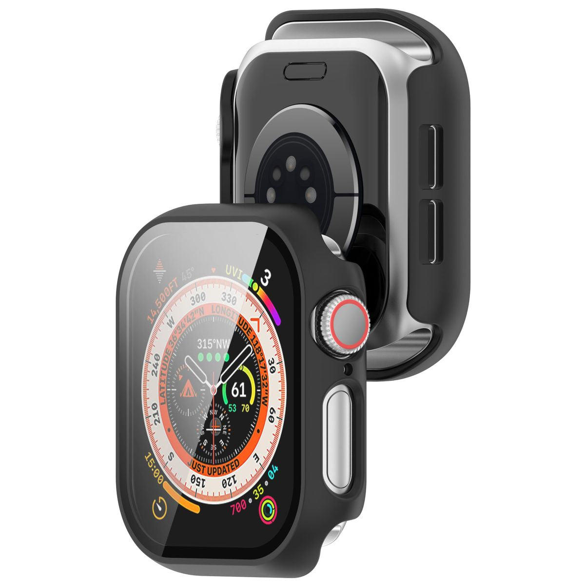 Schutzhülle mit Glas für Apple Watch 11 / 10 (46mm), Bizon Case+Glass Watch, Schwarz