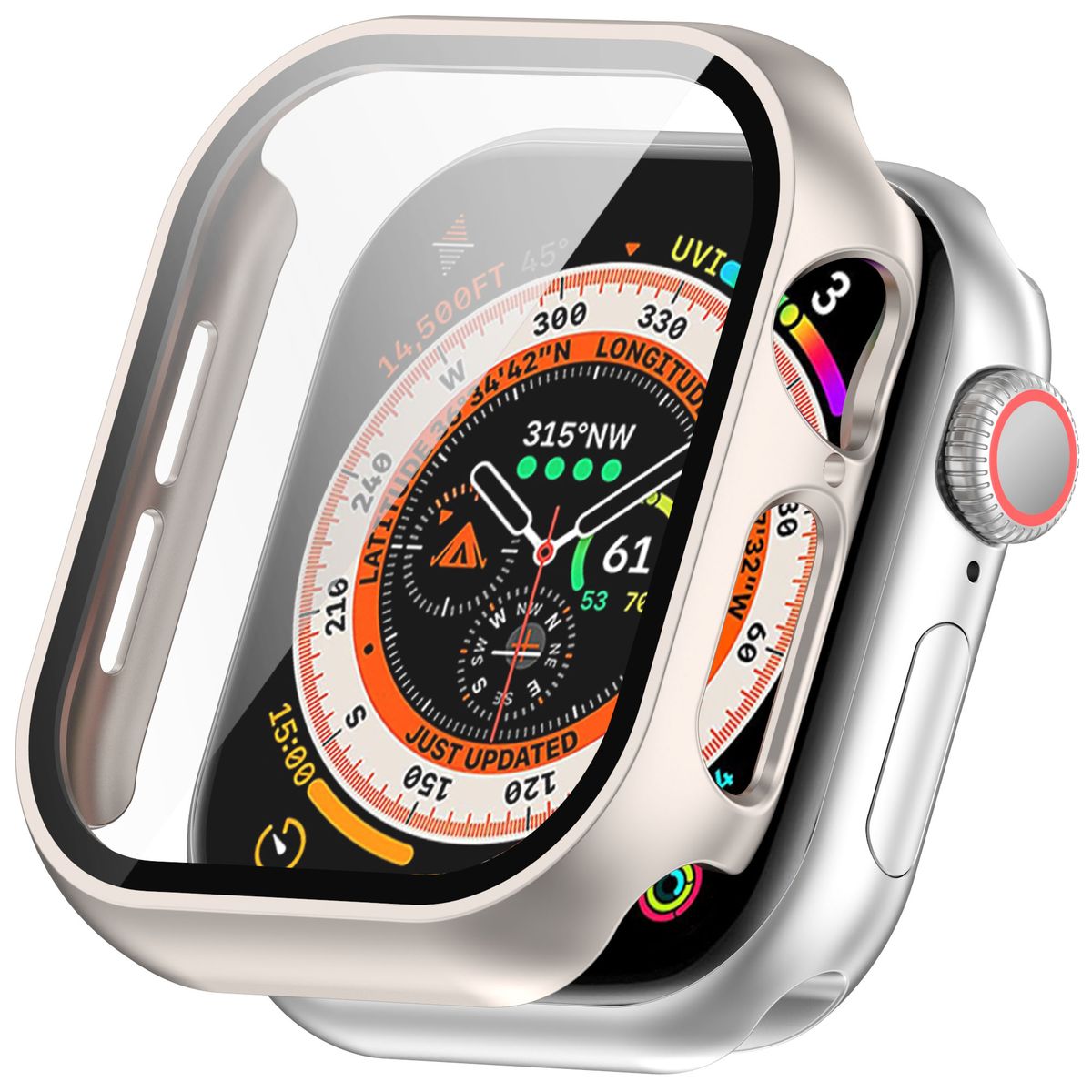 Schutzhülle mit Glas für Apple Watch 11 / 10 (46mm), Bizon Case+Glass Watch, Champagner