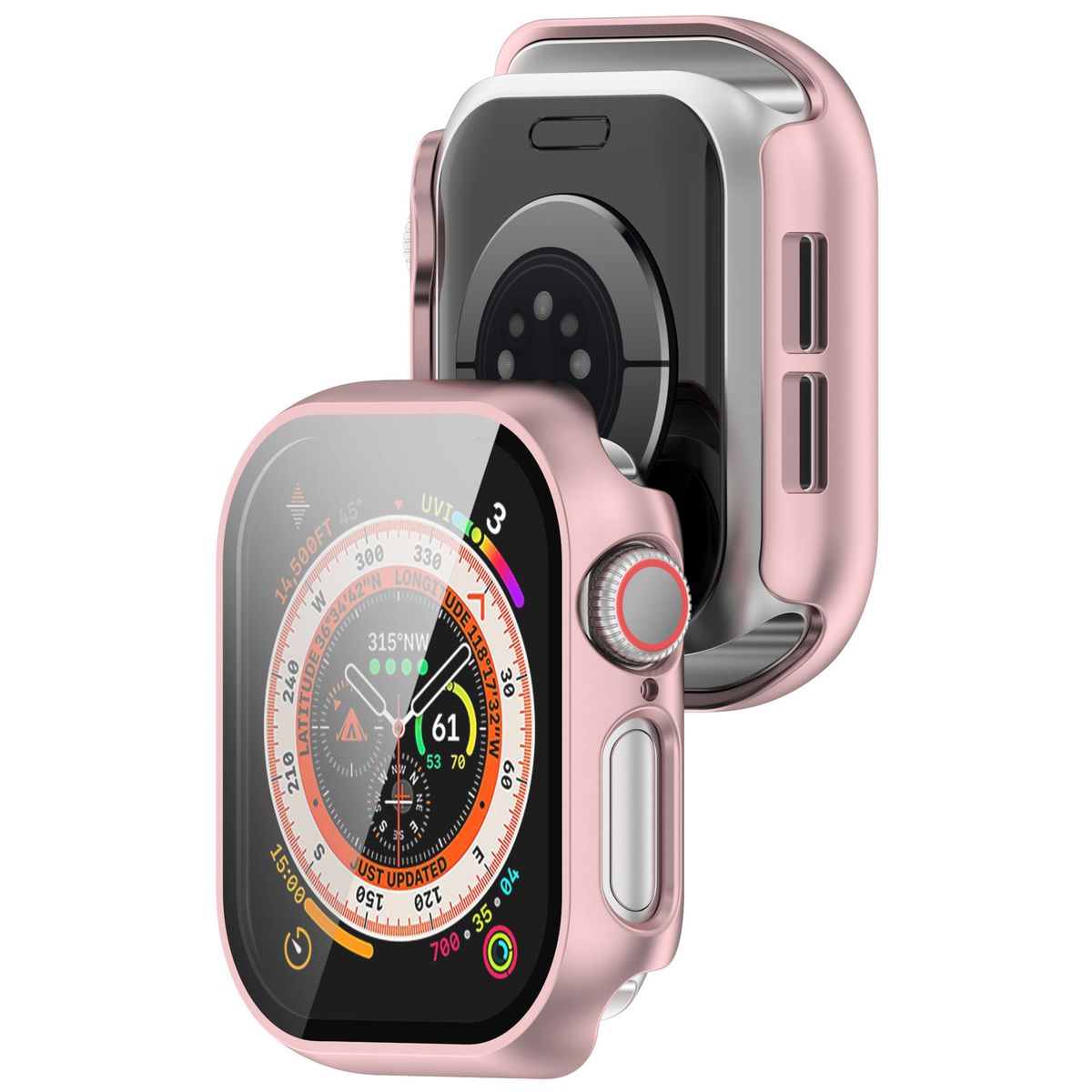 Schutzhülle mit Glas für Apple Watch 11 / 10 (46mm), Bizon Case+Glass Watch, Hellrosa