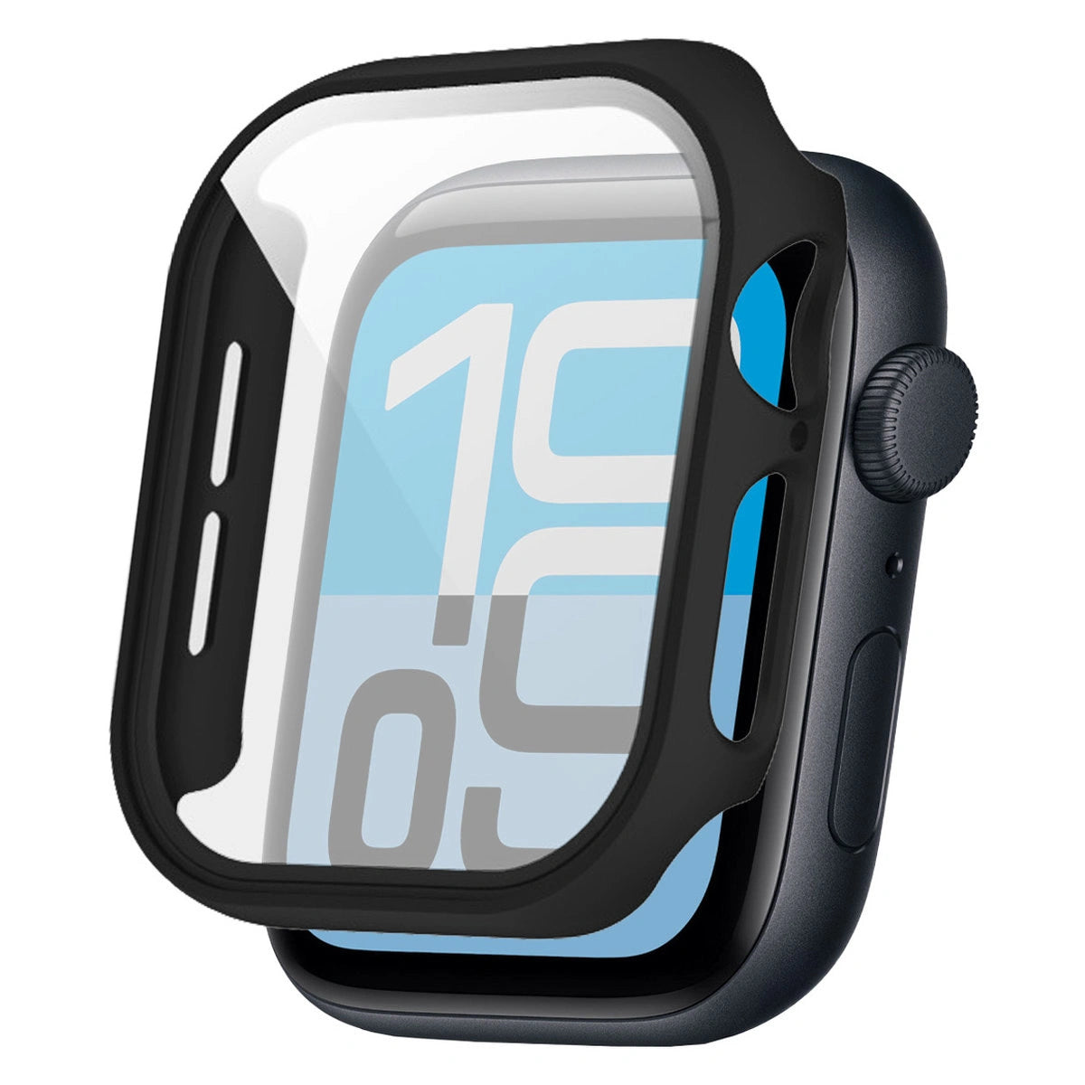 Schutzhülle mit Glas für Apple Watch SE 3 / SE 2 / SE / 6 / 5 / 4 (44 mm), Bizon Case+Glass Watch, mattes Schwarz