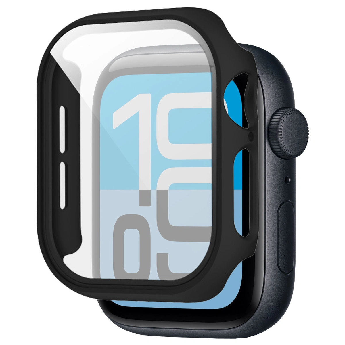 Schutzhülle mit Glas für Apple Watch SE 3 / SE 2 / SE / 6 / 5 / 4 (44 mm), Bizon Case+Glass Watch, mattes Schwarz