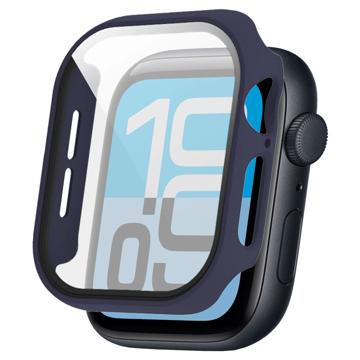 Schutzhülle mit Glas für Apple Watch SE 3 / SE 2 / SE / 6 / 5 / 4 (44 mm), Bizon Case Watch Adamo, Mattes Dunkelblau