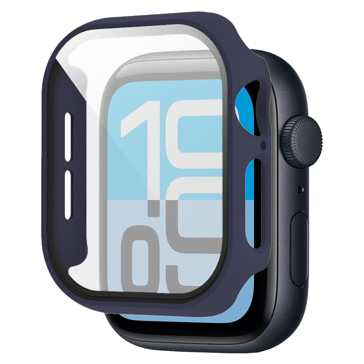 Schutzhülle mit Glas für Apple Watch SE 3 / SE 2 / SE / 6 / 5 / 4 (44 mm), Bizon Case Watch Adamo, Mattes Dunkelblau