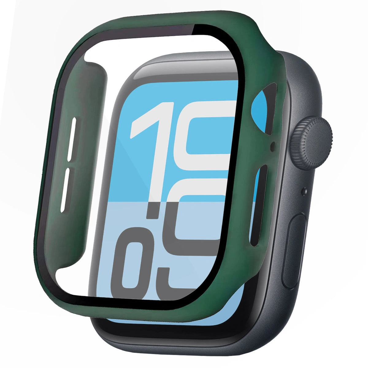 Schutzhülle mit Glas für Apple Watch SE 3 / SE 2 / SE / 6 / 5 / 4 (44 mm), Bizon Case Watch Adamo, mattes Dunkelgrün