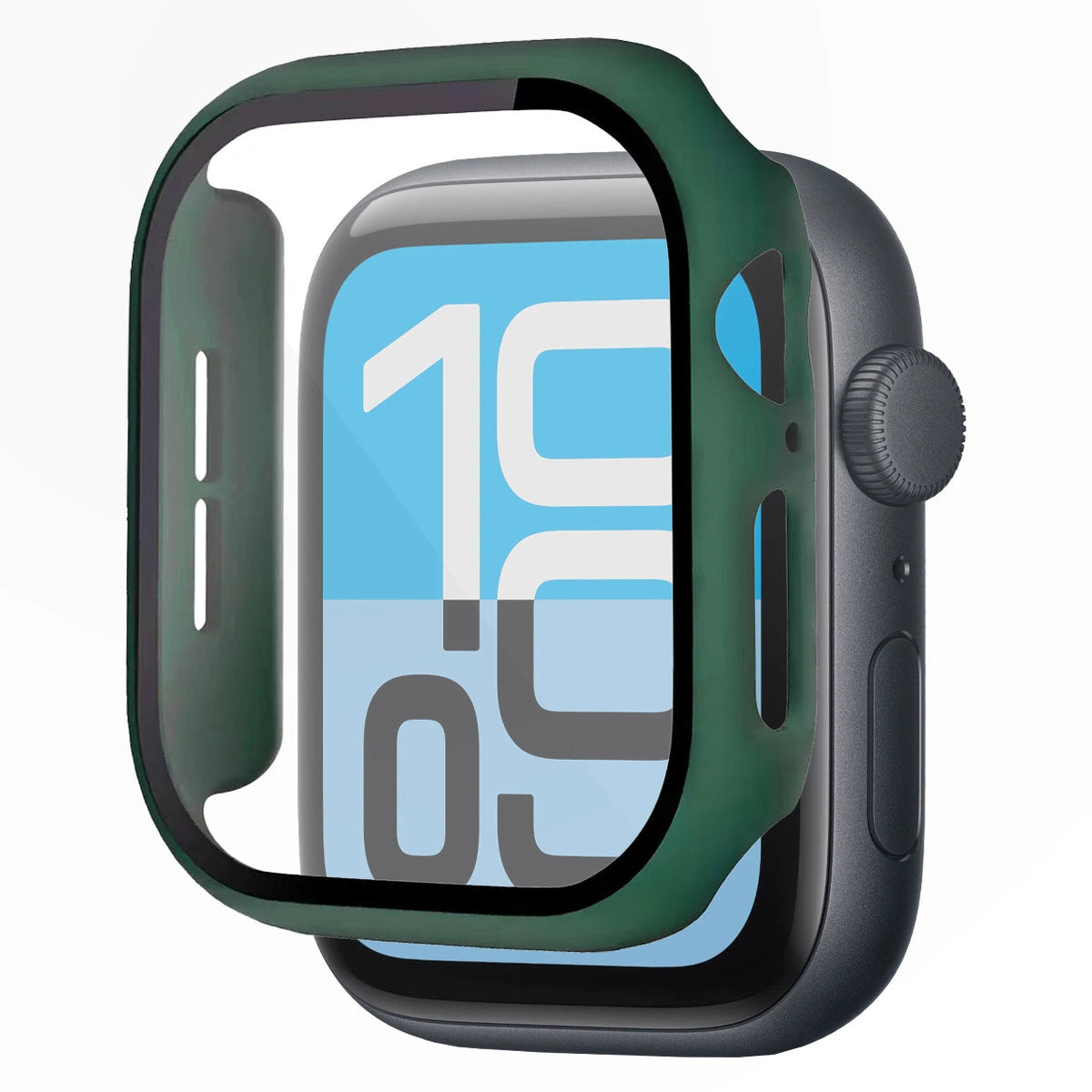 Schutzhülle mit Glas für Apple Watch SE 3 / SE 2 / SE / 6 / 5 / 4 (44 mm), Bizon Case Watch Adamo, mattes Dunkelgrün