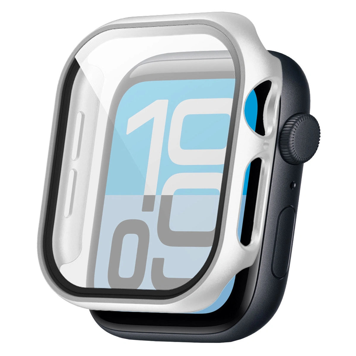Schutzhülle mit Glas für Apple Watch SE 3 / SE 2 / SE / 6 / 5 / 4 (44 mm), Bizon Case Watch Adamo, mattes Silbern