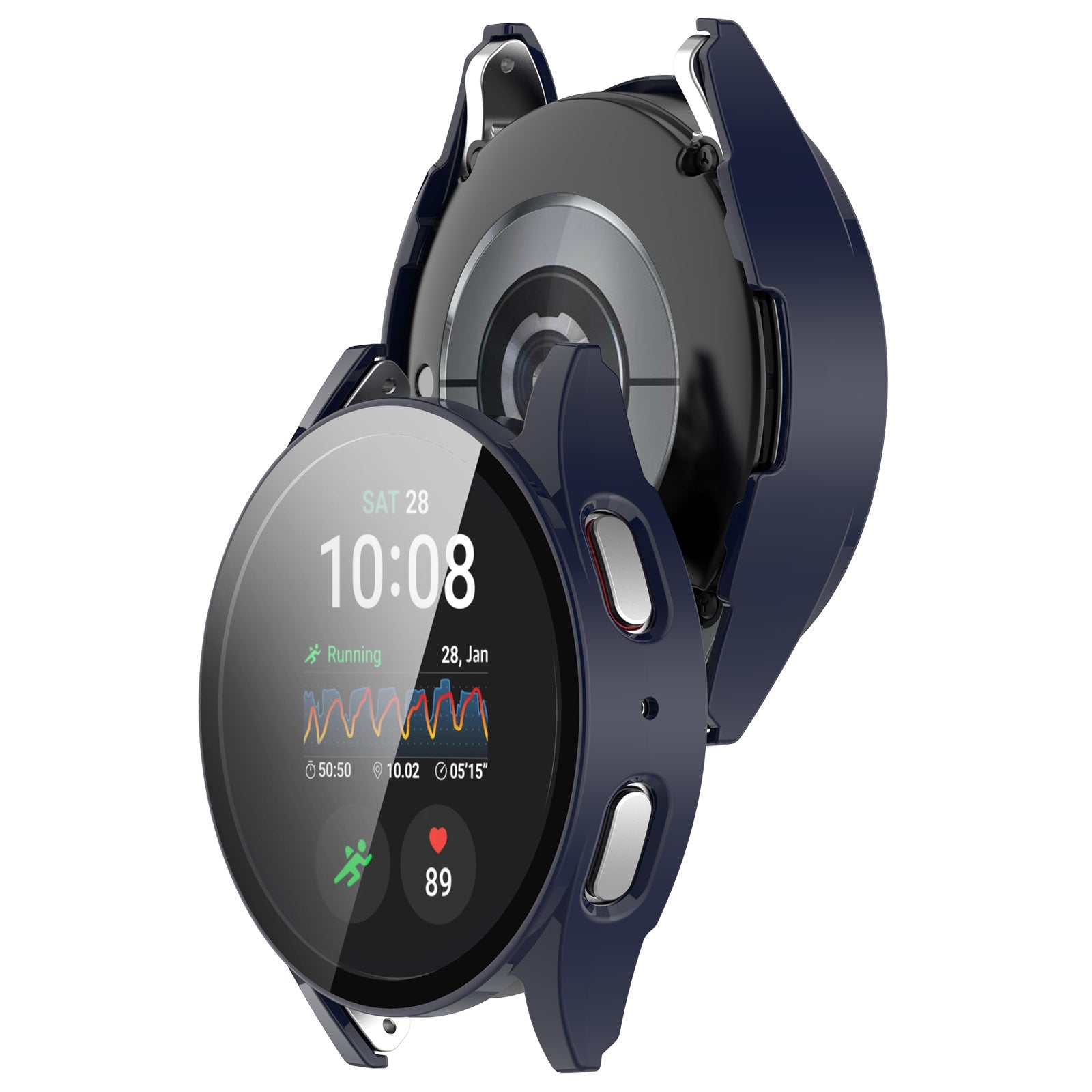 Schutzhülle mit Glas für Galaxy Watch 7 40 mm, Bizon Case+Glass Watch, Blau