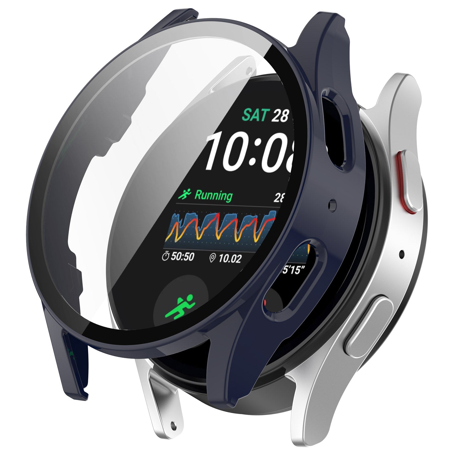 Schutzhülle mit Glas für Galaxy Watch 7 40 mm, Bizon Case+Glass Watch, Blau