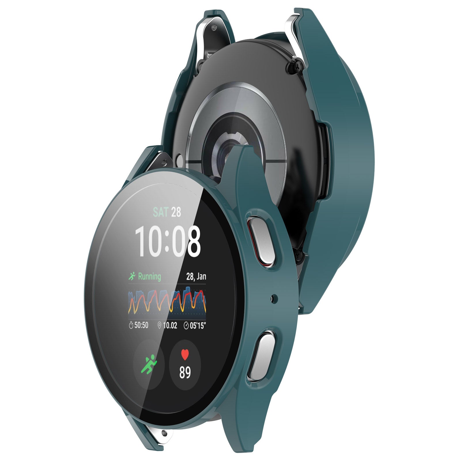 Schutzhülle mit Glas für Galaxy Watch 7 40 mm, Bizon Case+Glass Watch, Grün