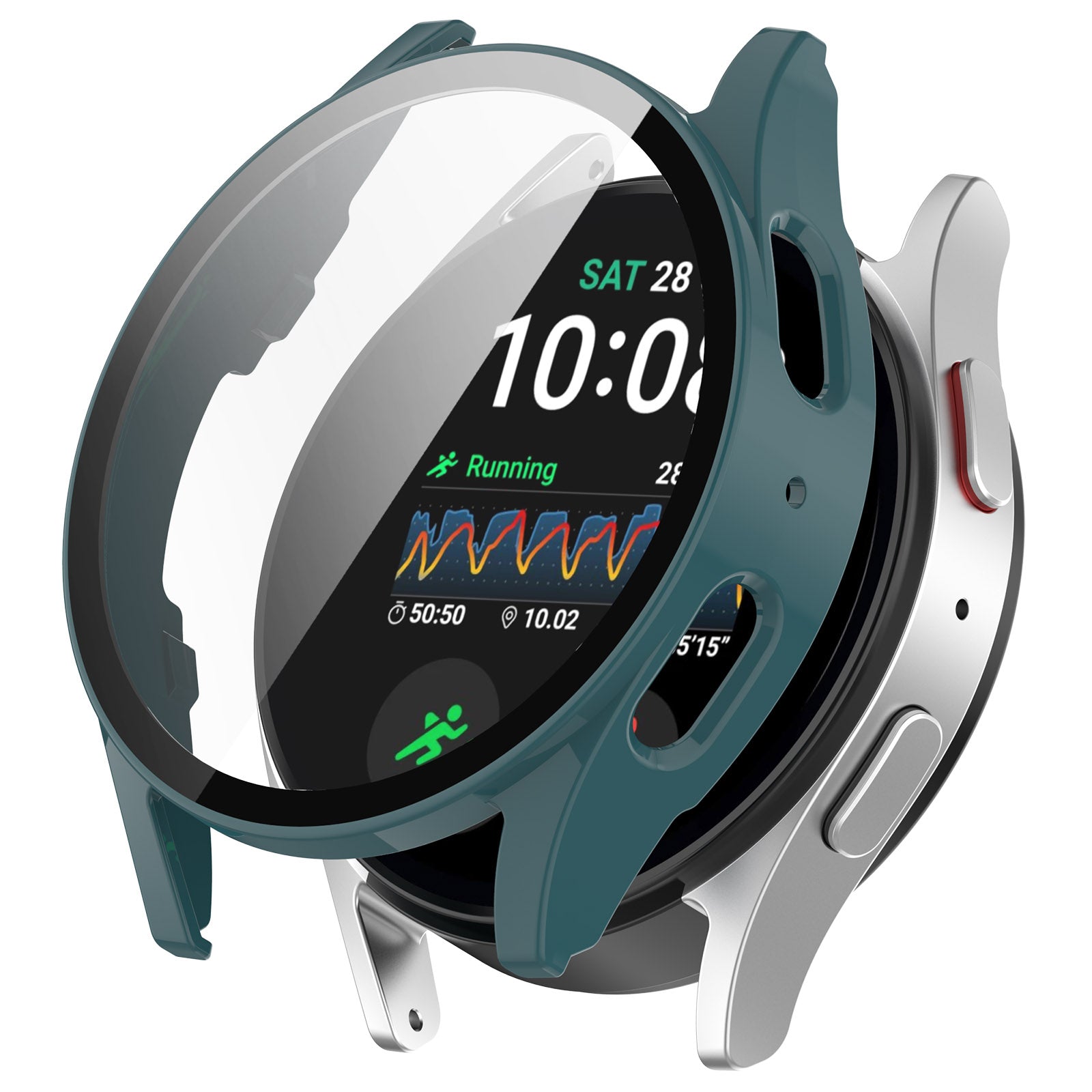 Schutzhülle mit Glas für Galaxy Watch 7 40 mm, Bizon Case+Glass Watch, Grün