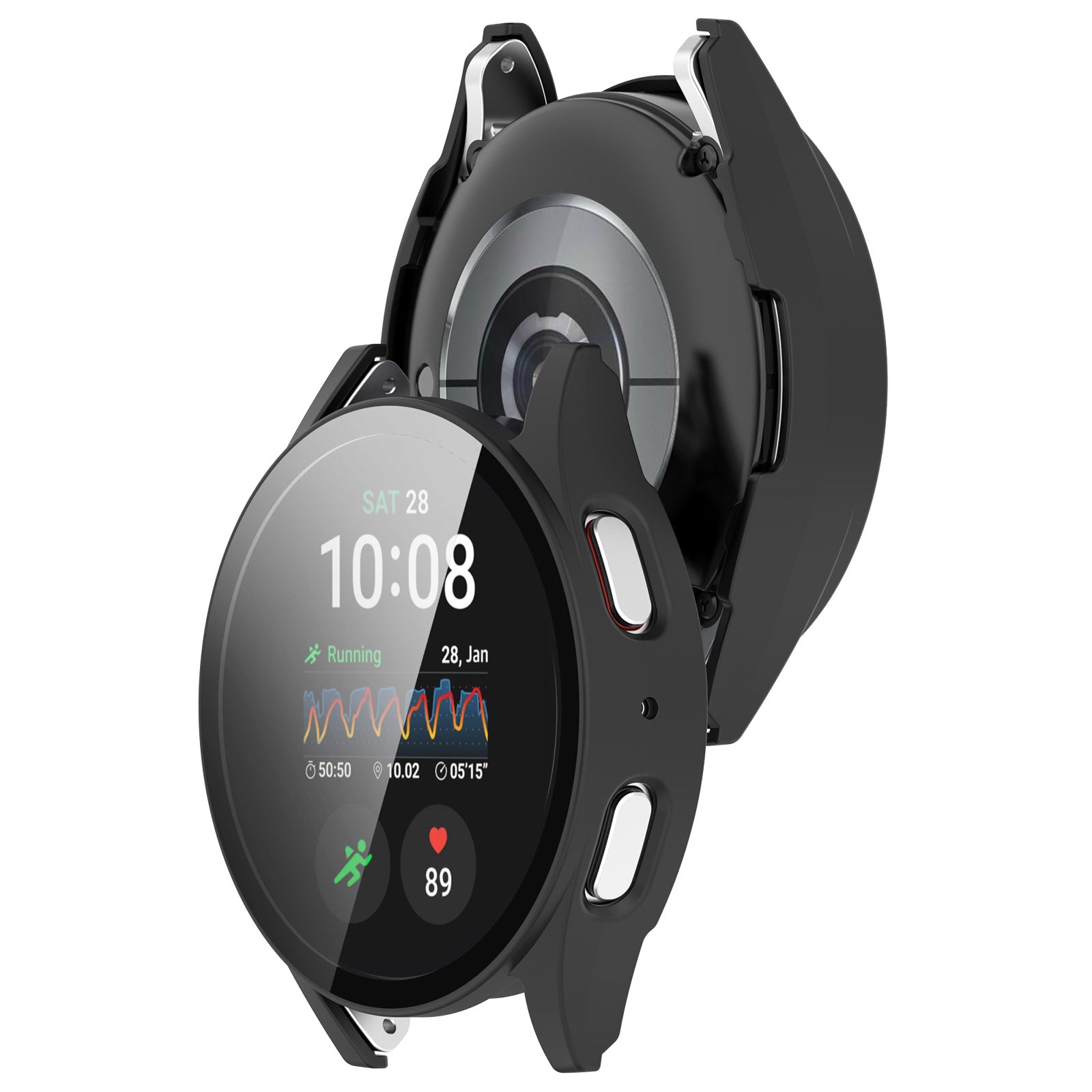 Schutzhülle mit Glas für Galaxy Watch 7 40 mm, Bizon Case+Glass Watch, mattes Schwarz