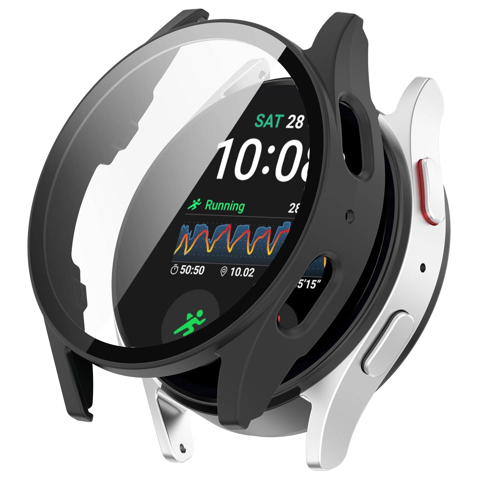 Schutzhülle mit Glas für Galaxy Watch 7 40 mm, Bizon Case+Glass Watch, mattes Schwarz