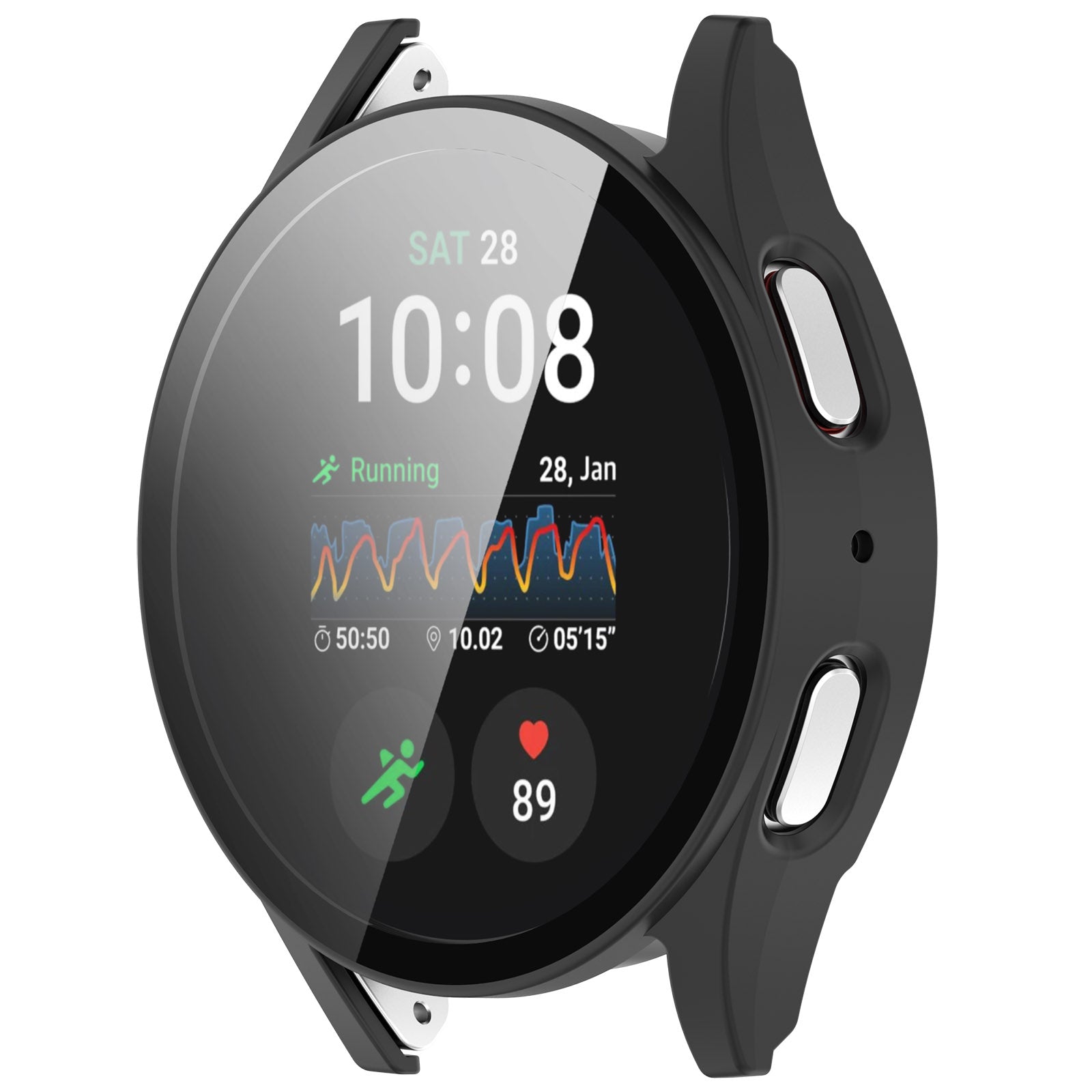 Schutzhülle mit Glas für Galaxy Watch 7 40 mm, Bizon Case+Glass Watch, mattes Schwarz