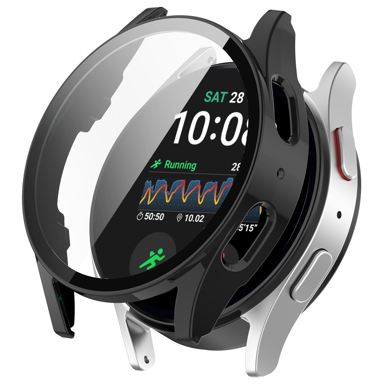 Schutzhülle mit Glas für Galaxy Watch 7 44 mm, Bizon Case Watch Adamo, Schwarz