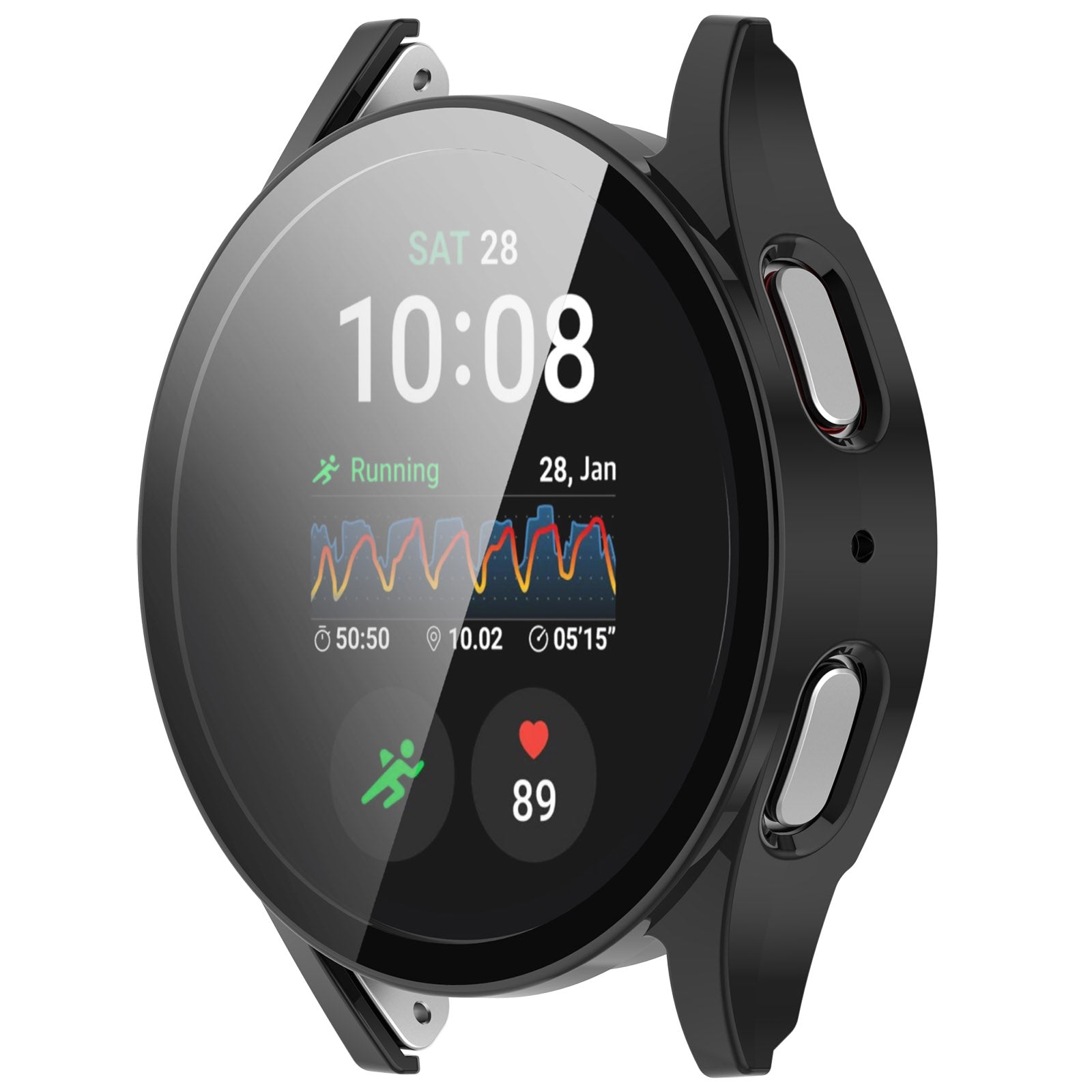 Schutzhülle mit Glas für Galaxy Watch 7 44 mm, Bizon Case Watch Adamo, Schwarz