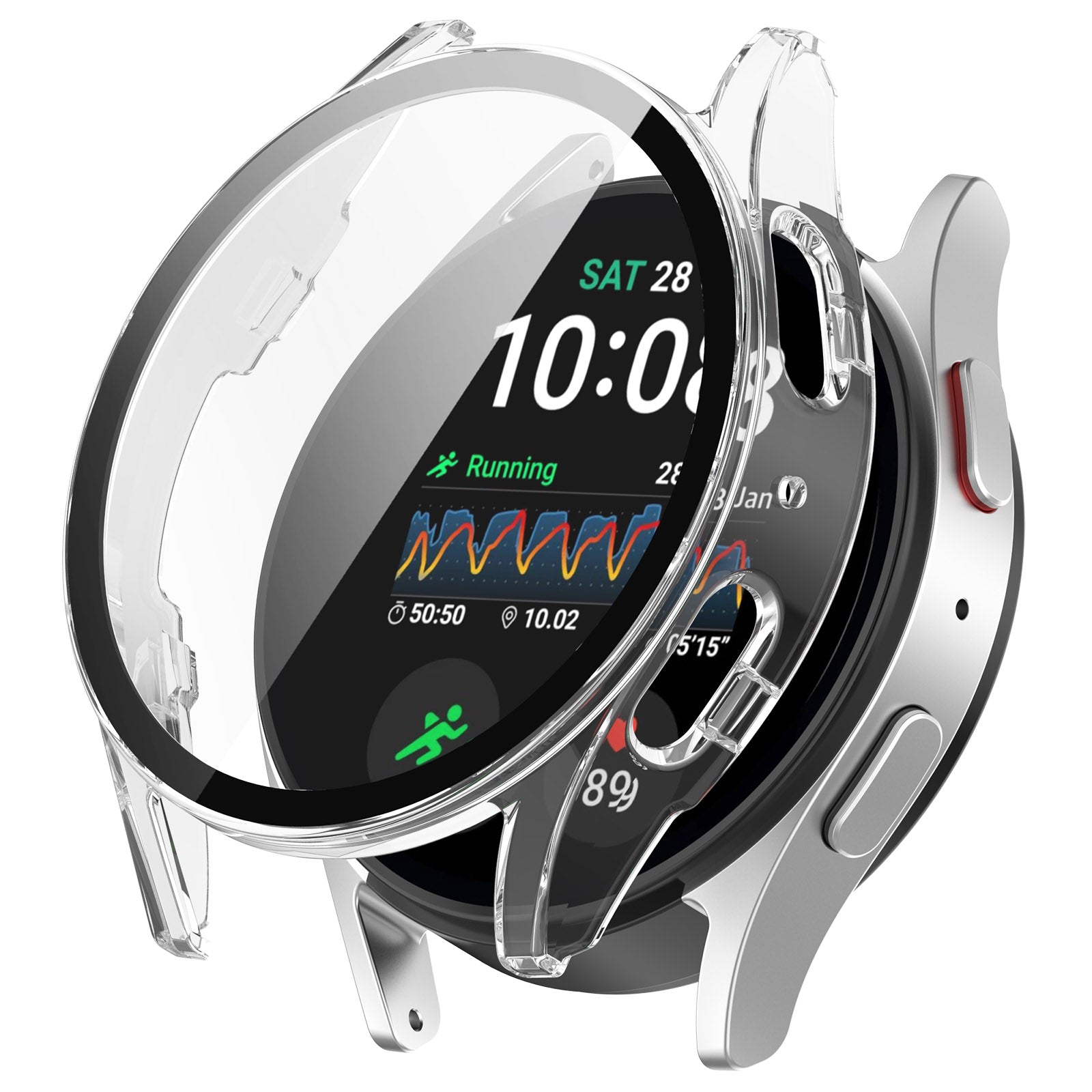 Schutzhülle mit Glas für Galaxy Watch 7 44 mm, Bizon Case Watch Adamo, Transparent