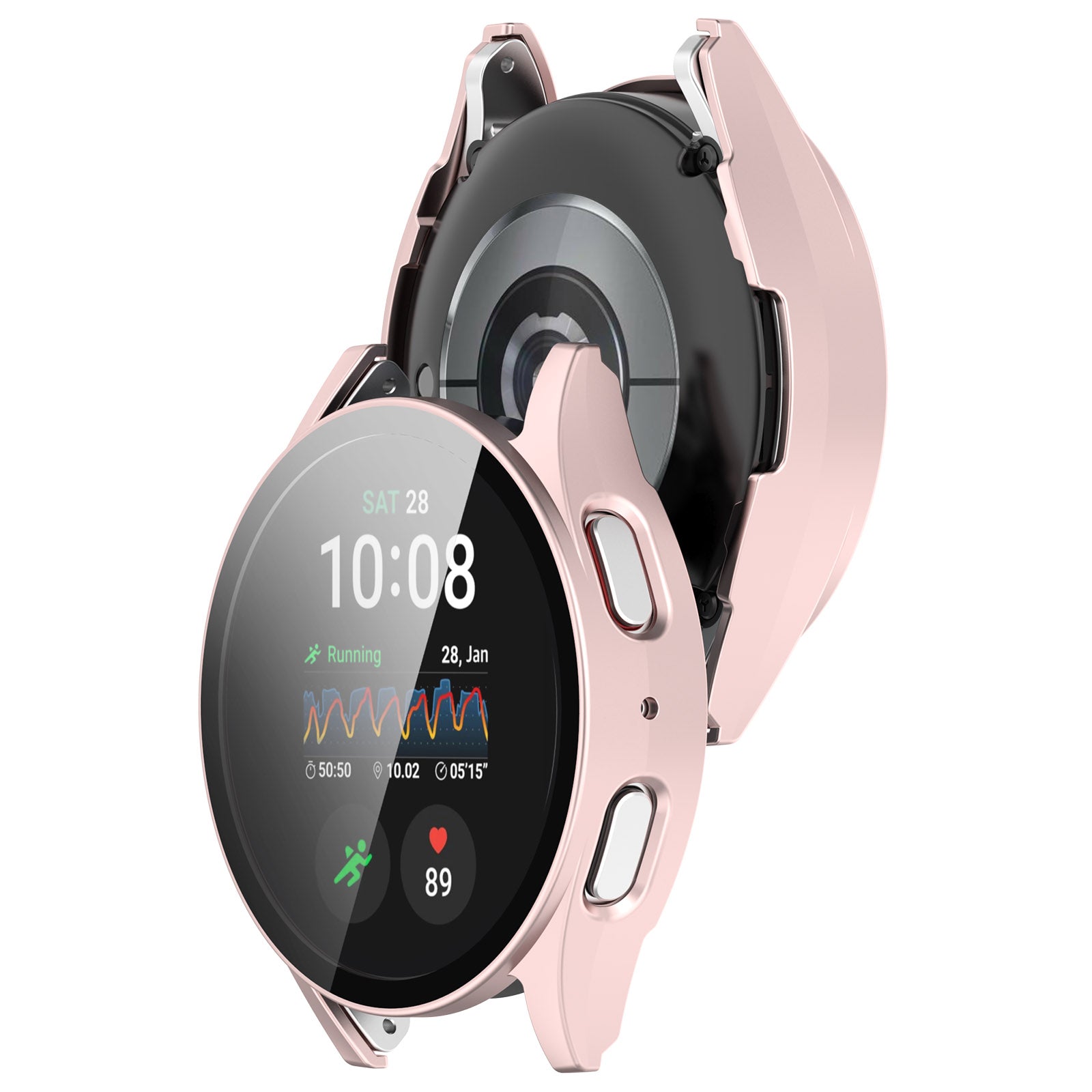 Schutzhülle mit Glas für Galaxy Watch 7 44 mm, Bizon Case+Glass Watch, Satinrosa