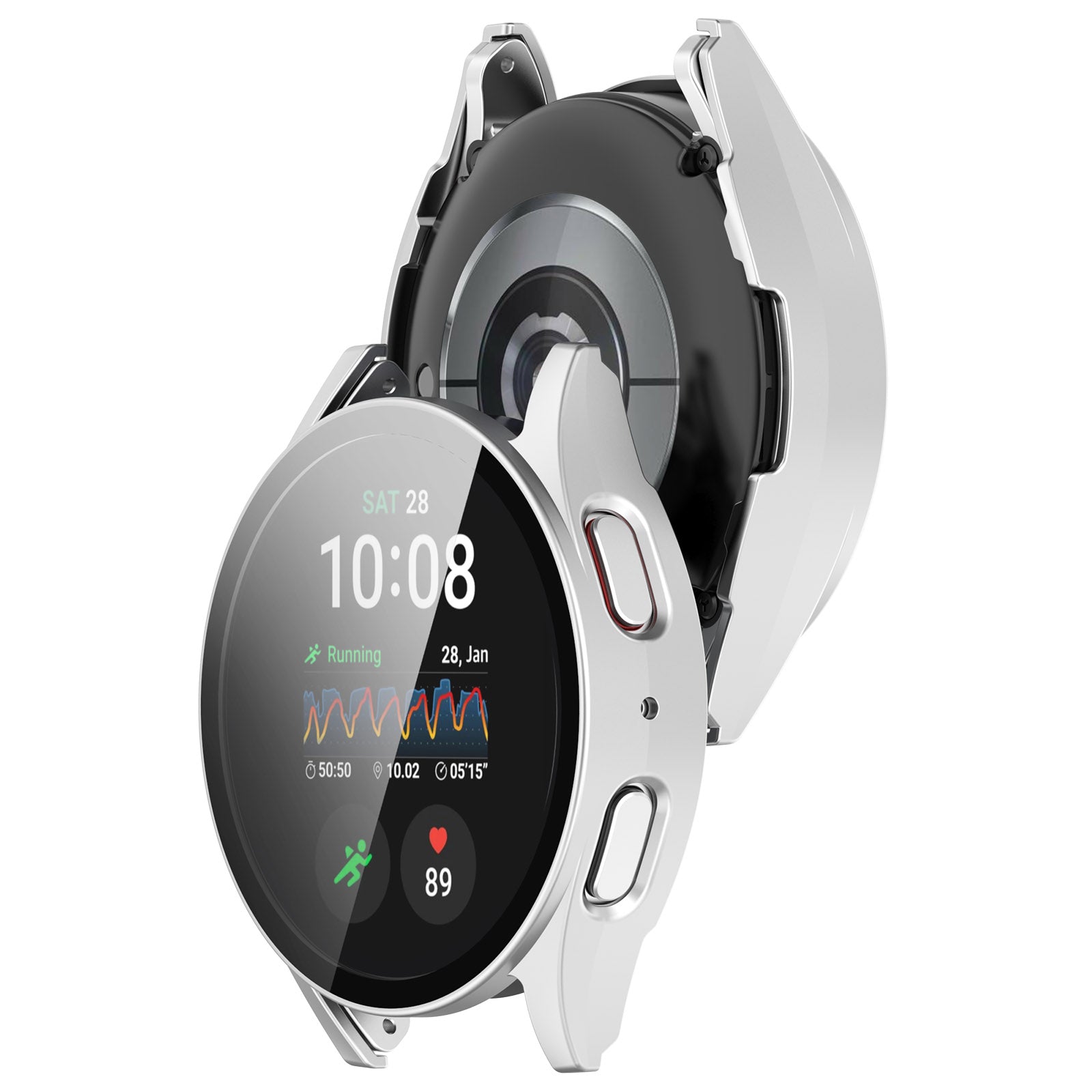 Schutzhülle mit Glas für Galaxy Watch 7 44 mm, Bizon Case+Glass Watch, satiniertes Silbern
