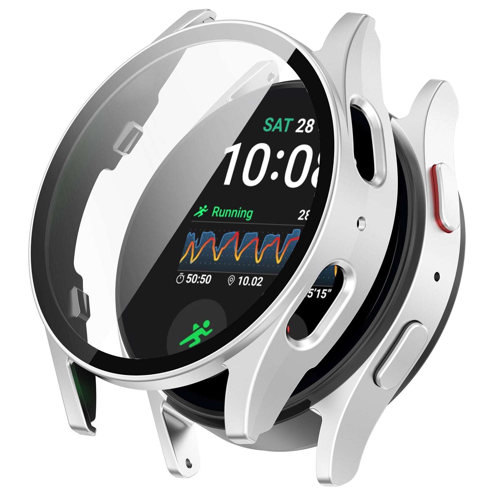 Schutzhülle mit Glas für Galaxy Watch 7 44 mm, Bizon Case+Glass Watch, satiniertes Silbern