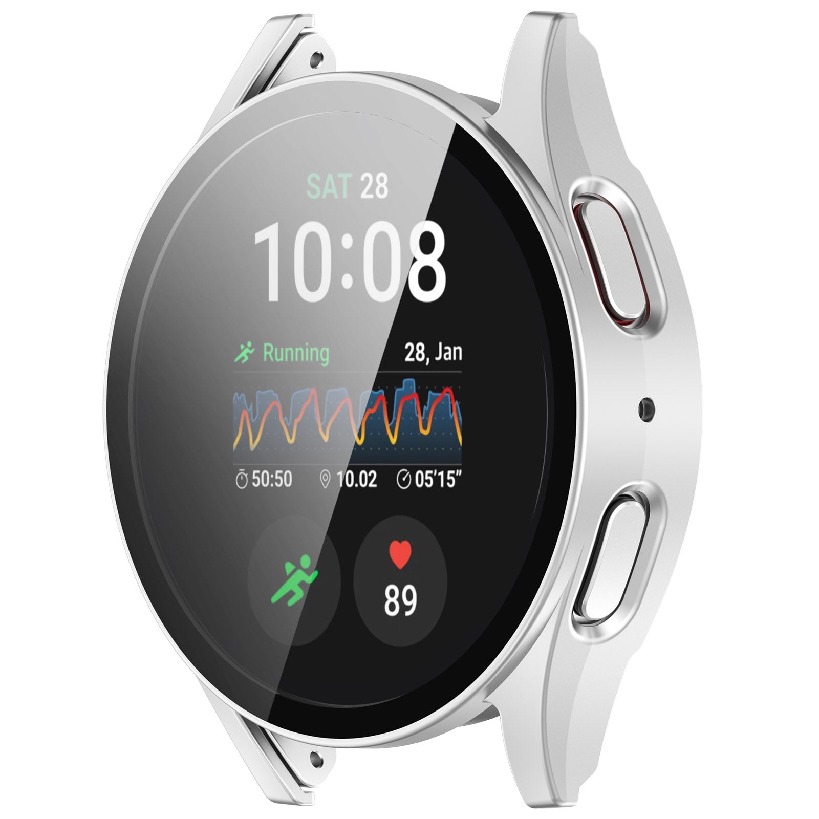 Schutzhülle mit Glas für Galaxy Watch 7 44 mm, Bizon Case+Glass Watch, satiniertes Silbern