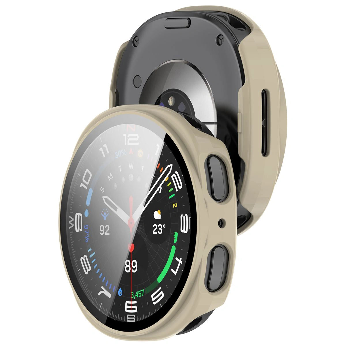 Schutzhülle mit Glas für Samsung Galaxy Watch 8 40 mm, Bizon Case+Glass Watch, Beige