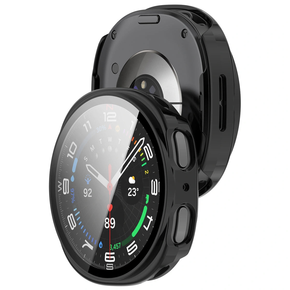 Schutzhülle mit Glas für Samsung Galaxy Watch 8 40 mm, Bizon Case+Glass Watch, Schwarz