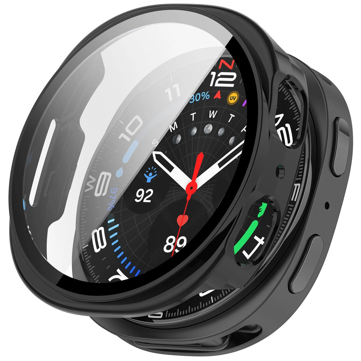Schutzhülle mit Glas für Samsung Galaxy Watch 8 40 mm, Bizon Case+Glass Watch, Schwarz