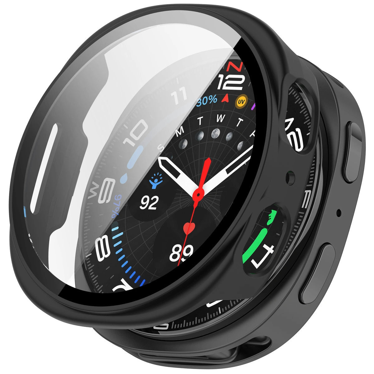 Schutzhülle mit Glas für Galaxy Watch 8 40 mm, Bizon Case Watch Adamo, Mattes Schwarz