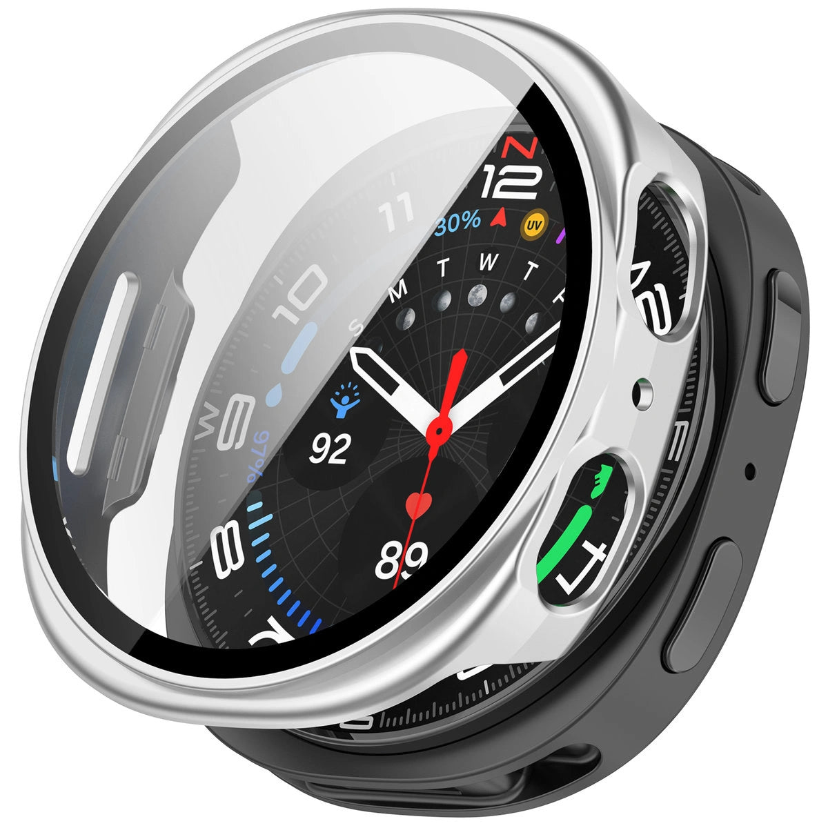 Schutzhülle mit Glas für Samsung Galaxy Watch 8 40 mm, Bizon Case+Glass Watch, Satin Silbern